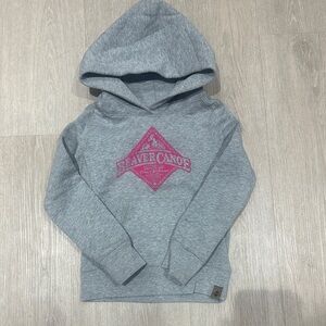 Beaver Canoe Kids Hoodie in Gray with Pink Design